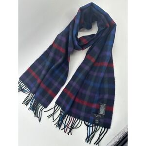 Ted Baker London Mens Wool Scarf Plaid Navy Purple Red Made in Germany XA1M XV63
